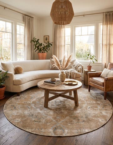 6' 1 x 6' 2 Hand Knotted Ultra Vintage Persian Wool Round Rug