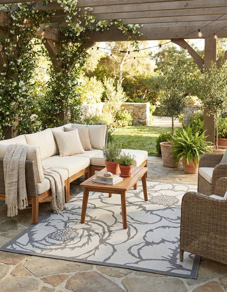 Detail image of 5' 3 x 8' Washable Botanical Indoor / Outdoor Rug