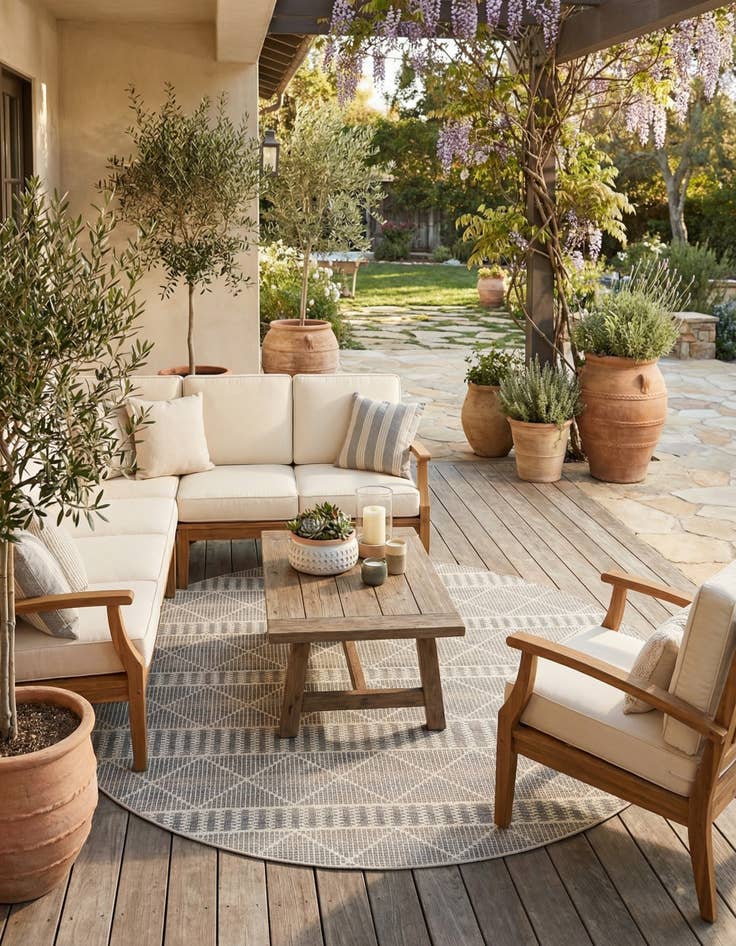 Detail image of 7' 10 x 7' 10 Washable Lattice Indoor / Outdoor Round Rug