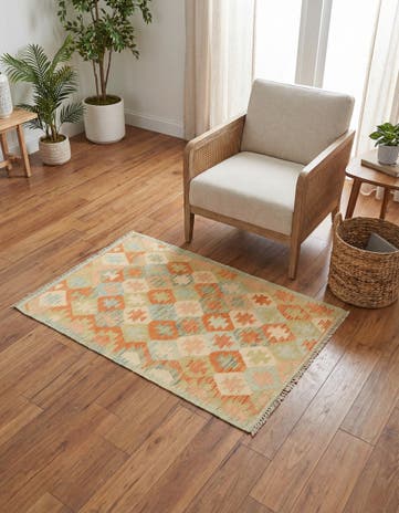 2' 7 x 4' Hand Woven Kilim Waziri Wool Rug
