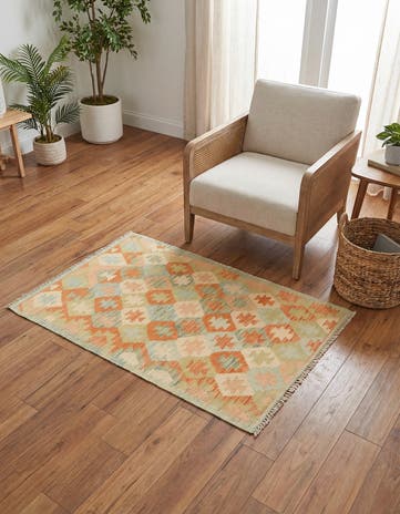 2' 7 x 4' Hand Woven Kilim Waziri Wool Rug