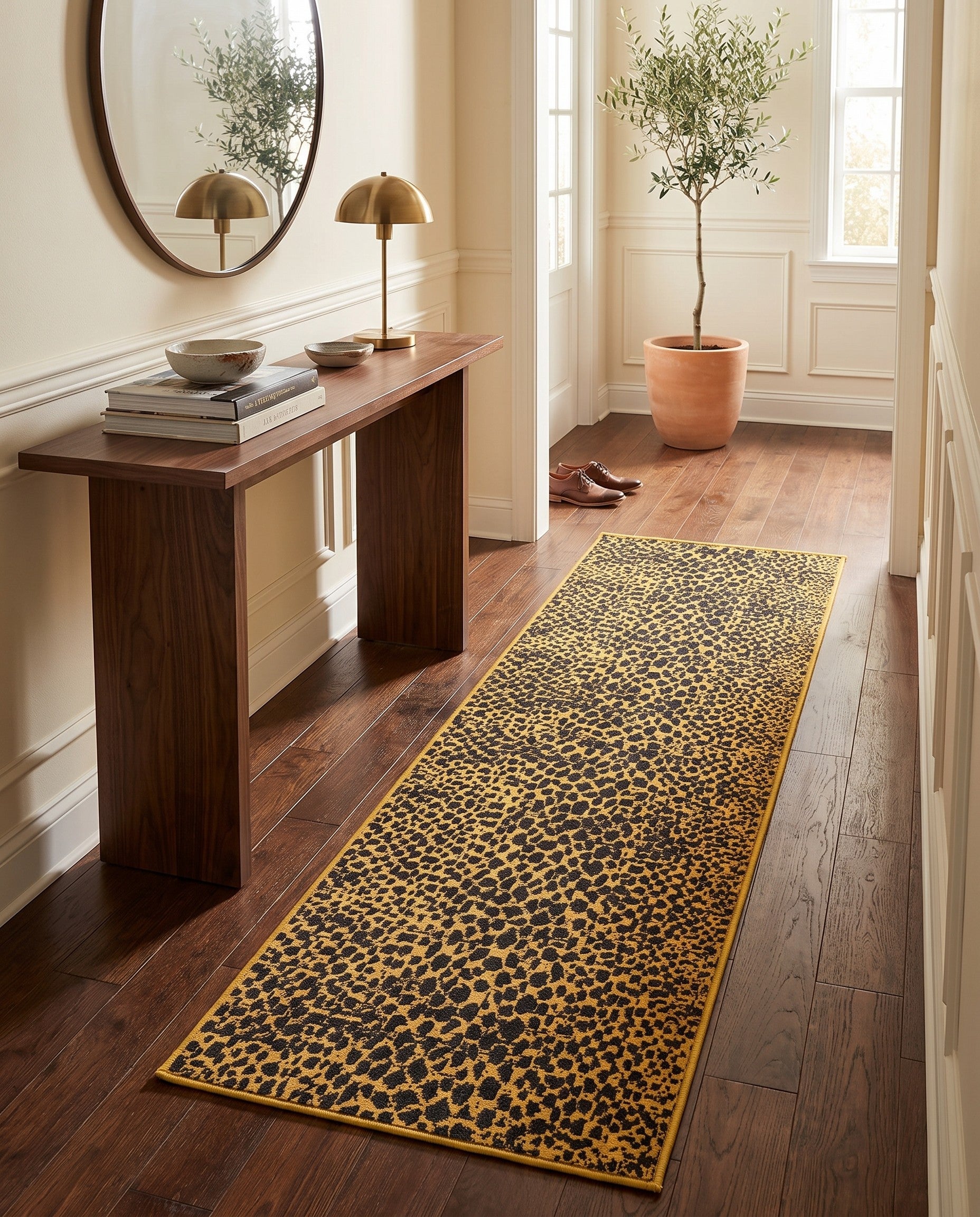 Black and Gold Kamala Washable Runner Rug