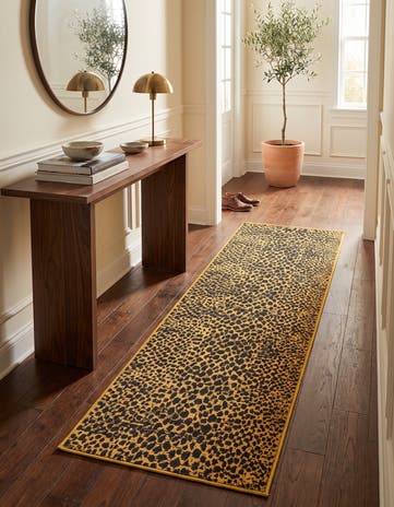 Black and Gold Kamala Washable Runner Rug