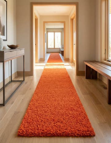 Tiger Orange Solid Shag Runner Rug