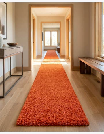 Tiger Orange Solid Shag Runner Rug