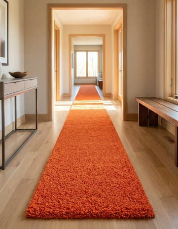 Tiger Orange Solid Shag Runner Rug