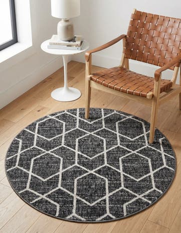 Charcoal Gray Eco Trellis Round Rug