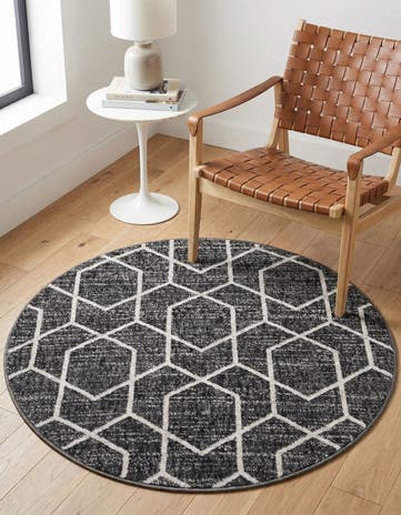 Charcoal Gray Eco Trellis Round Rug