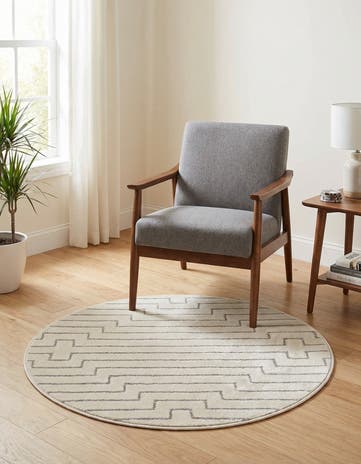 White and Silver Vogue Geo Round Rug