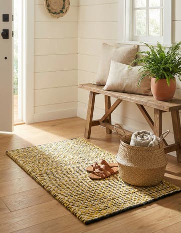 Yellow and Navy Hand Woven Seaside Pearl Jute Rug