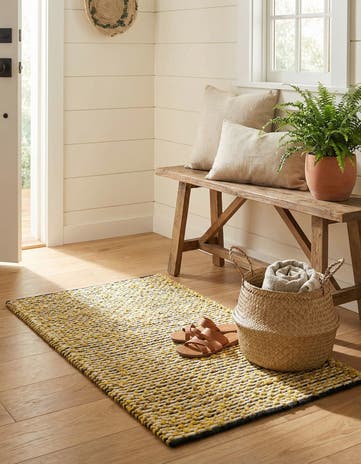 Yellow and Navy Hand Woven Seaside Pearl Jute Rug
