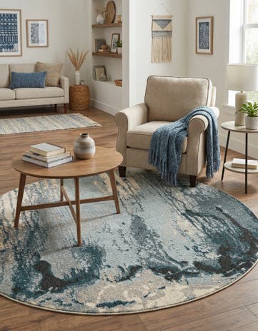 Light Blue Washable Hyacinth Round Rug