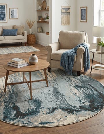 Light Blue Washable Hyacinth Round Rug