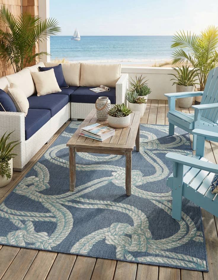 Detail image of 5' 3 x 8' Washable Coastal Indoor / Outdoor Rug
