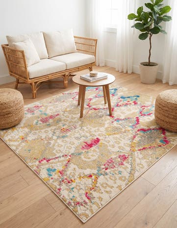 Beige Washable Mesa Square Rug