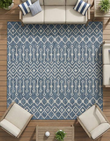 Blue Easy-Clean Lattice Indoor / Outdoor Square Rug
