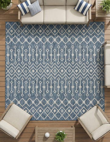 Blue Easy-Clean Lattice Indoor / Outdoor Square Rug