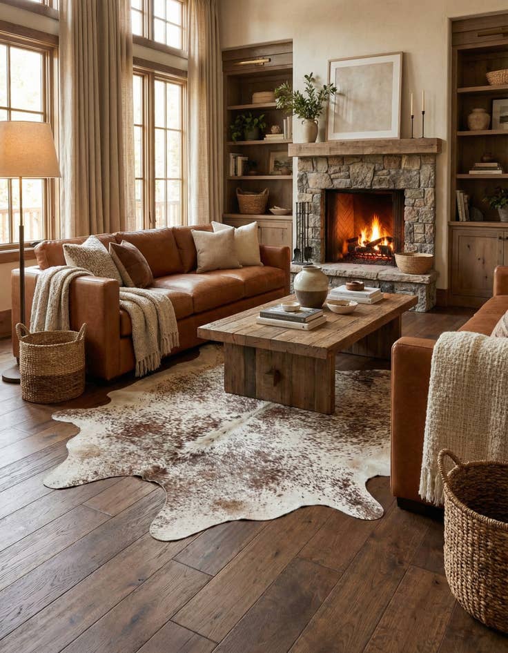 Detail image of 5' 7 x 5' 7 Cowhide Leather Square Rug