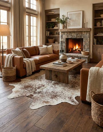 5' 7 x 5' 7 Cowhide Leather Square Rug