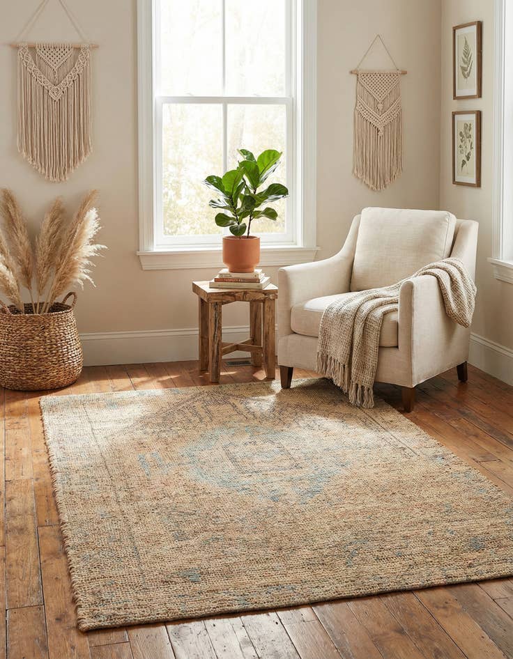 Detail image of 4' 1 x 6' 1  Hand Woven Chenille Jute Rug