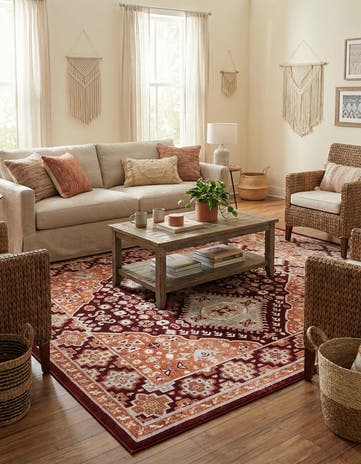 Burgundy Red Kamala Washable Square Rug