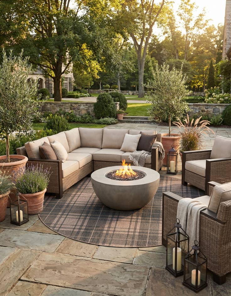 Detail image of 10' x 10'  Washable Checkered Indoor / Outdoor Round Rug