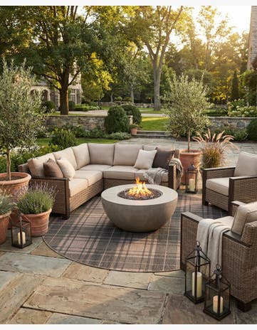 Black and Brown Easy-Clean Checkered Indoor / Outdoor Round Rug