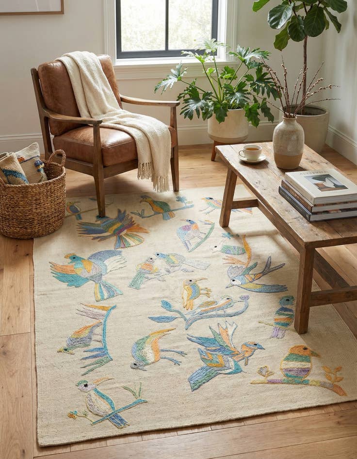 Detail image of 3' 2 x 4' 8 Hand Woven Kilim Suzani Wool Rug