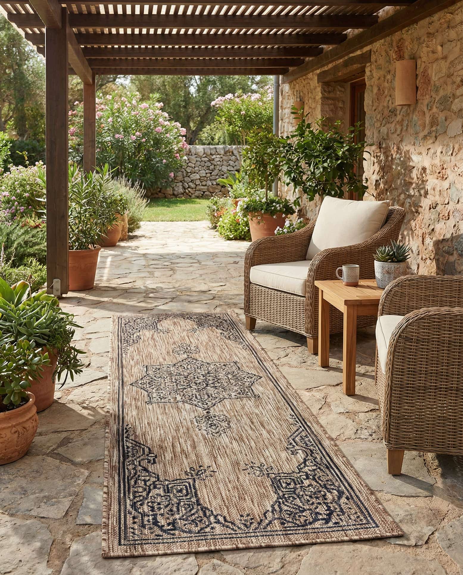 2' x 6' Easy-Clean Traditional Indoor / Outdoor Runner Rug