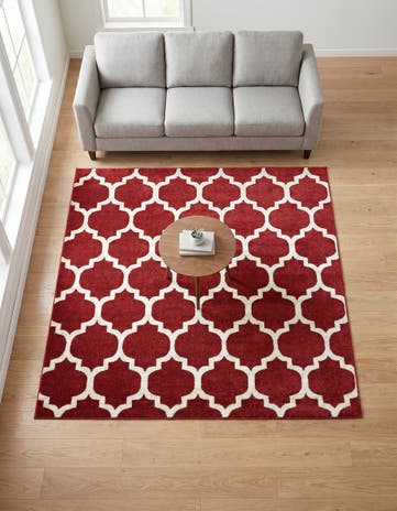 Dark Terracotta Lattice Square Rug