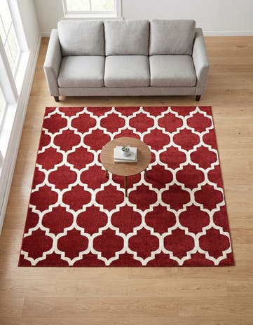Dark Terracotta Lattice Square Rug