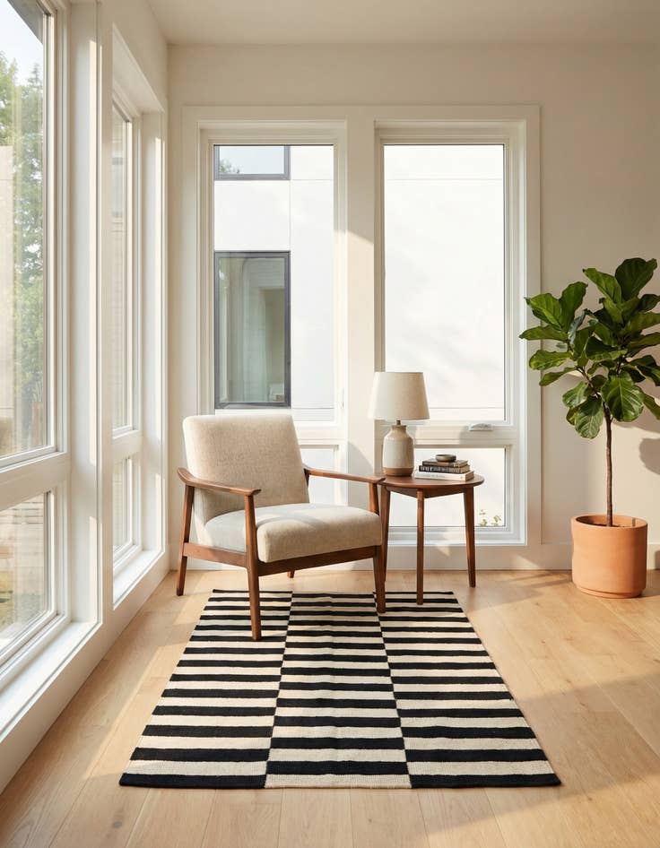 Detail image of 3' 4 x 4' 10 Hand Woven Kilim Modern Wool Rug