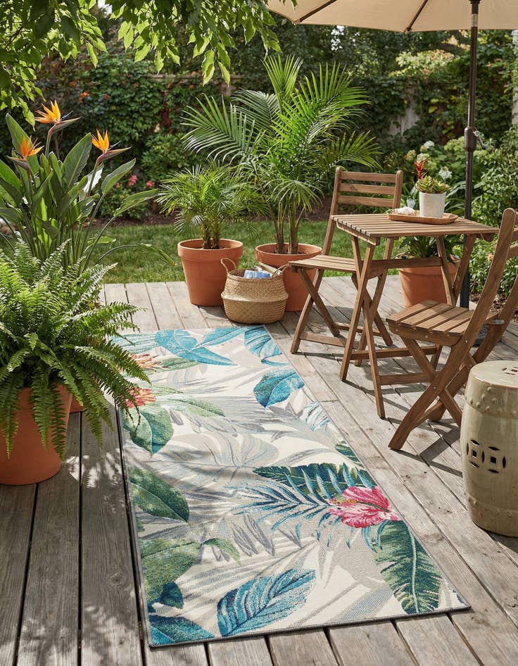 Detail image of 2' x 6' Washable Botanical Indoor / Outdoor Runner Rug