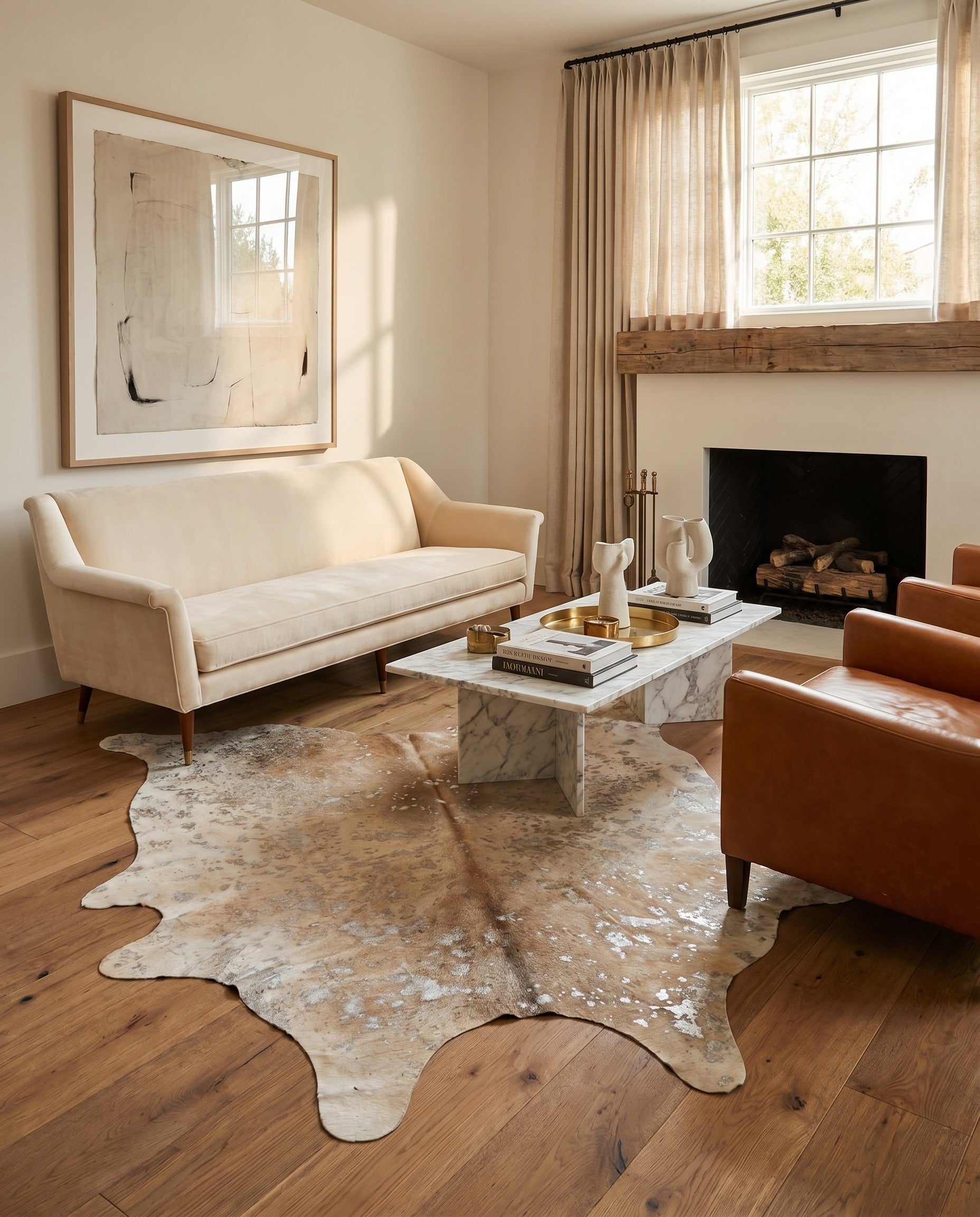 6' 5 x 6' 11 Cowhide Leather Square Rug