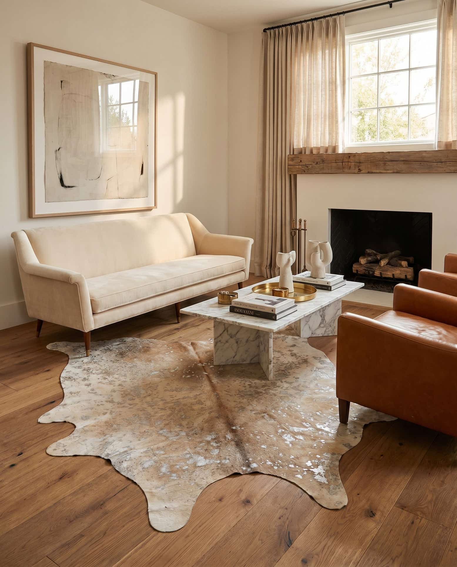 6' 5 x 6' 11 Cowhide Leather Square Rug