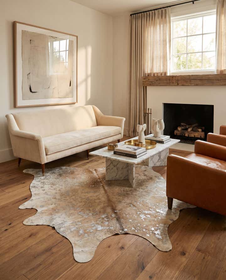 6' 5 x 6' 11 Cowhide Leather Square Rug