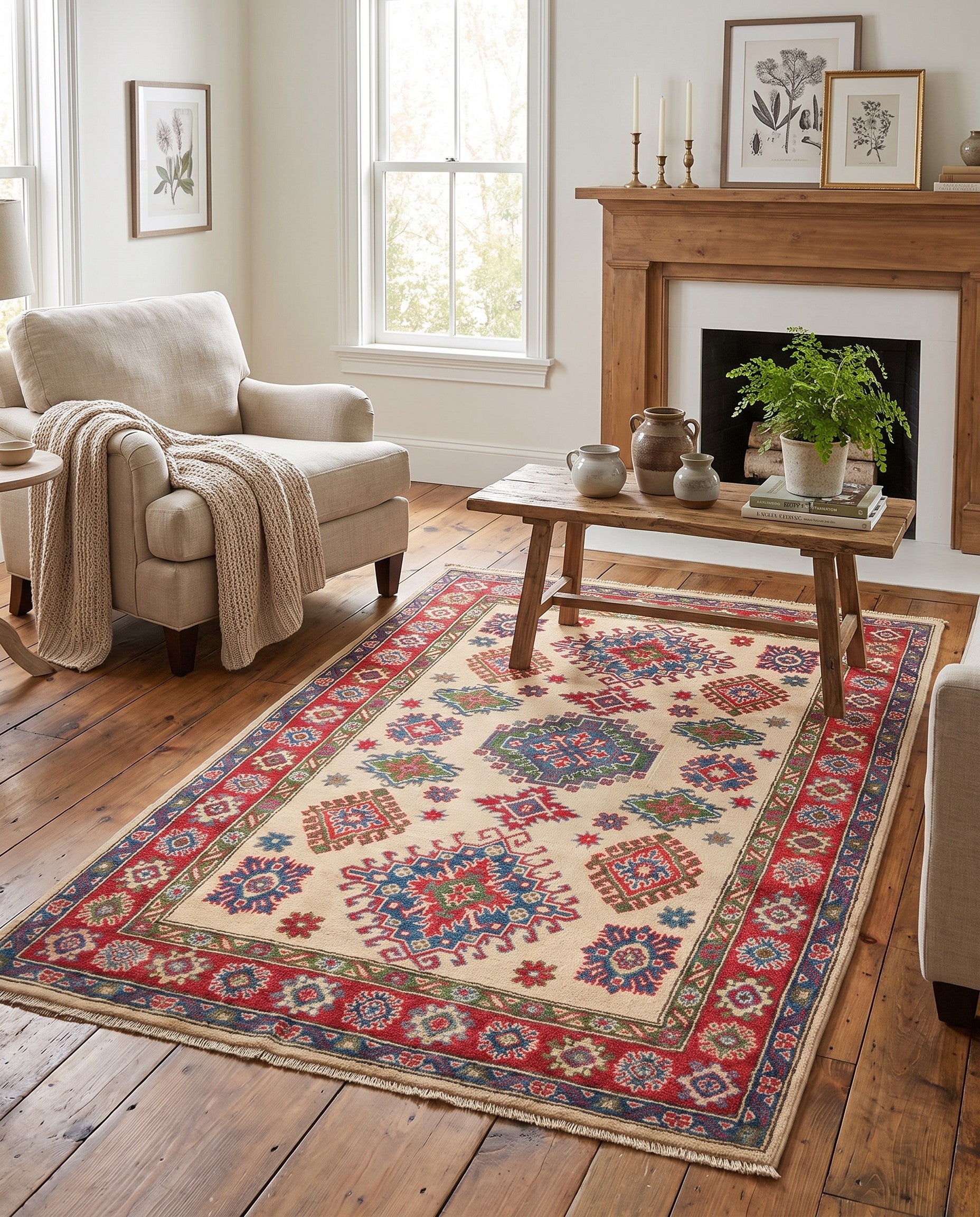 4' x 6' Hand Knotted Kazak Rug