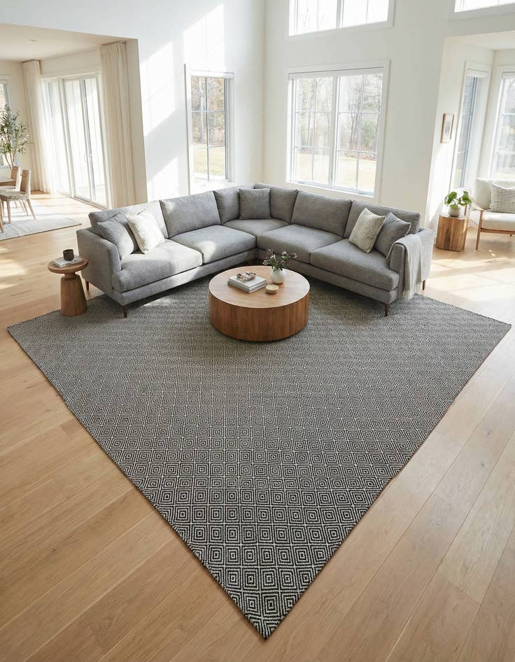 Detail image of 10' x 10'  Hand Woven Geo Trellis Flatweave Square Rug