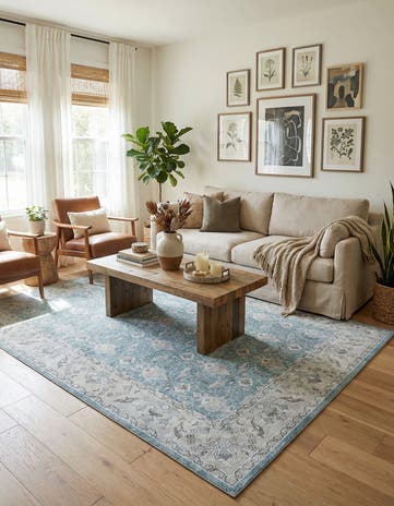Teal blue Washable Timeless Rug