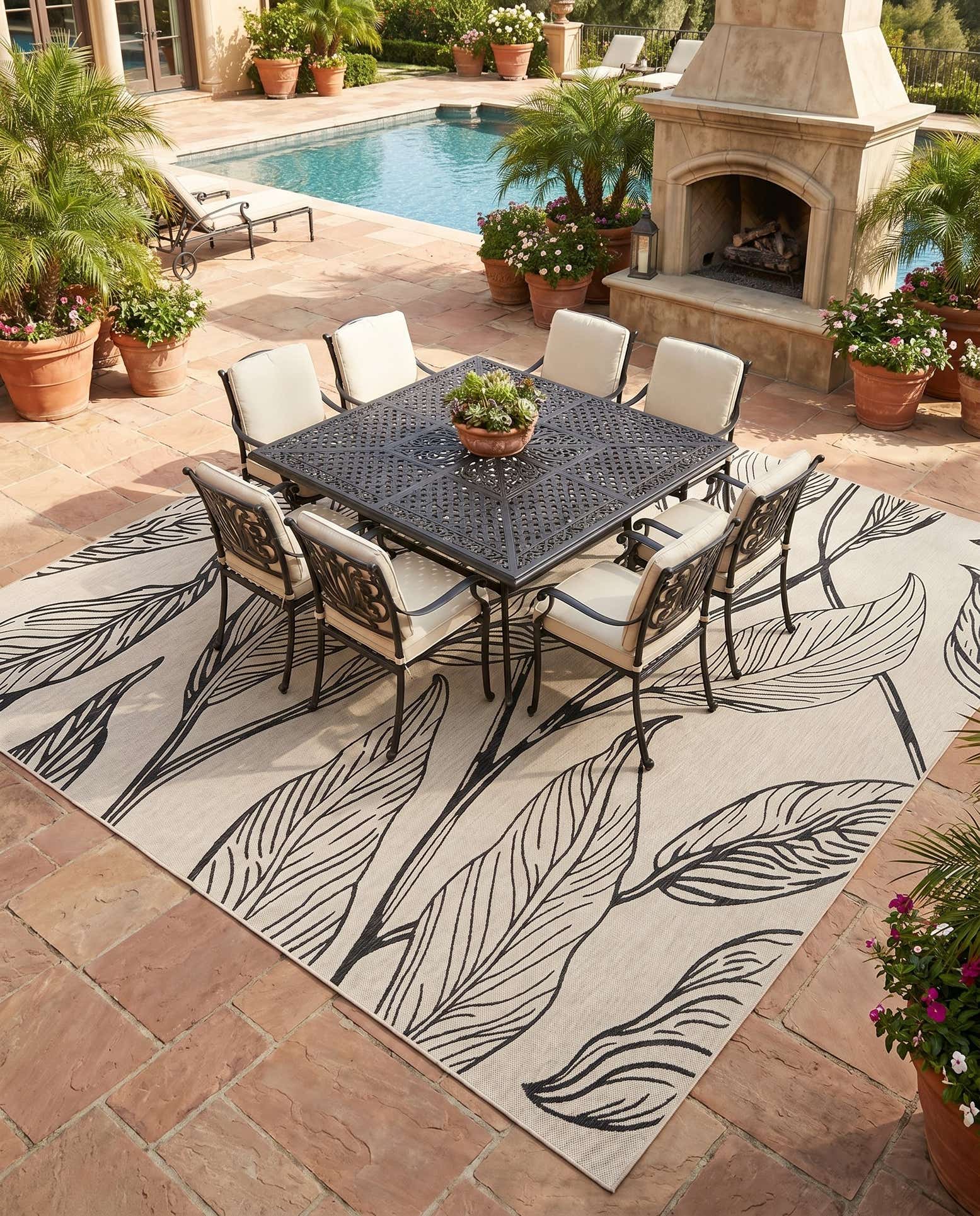 13' x 13' Easy-Clean Botanical Indoor / Outdoor Square Rug