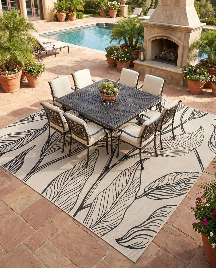 13' x 13' Easy-Clean Botanical Indoor / Outdoor Square Rug