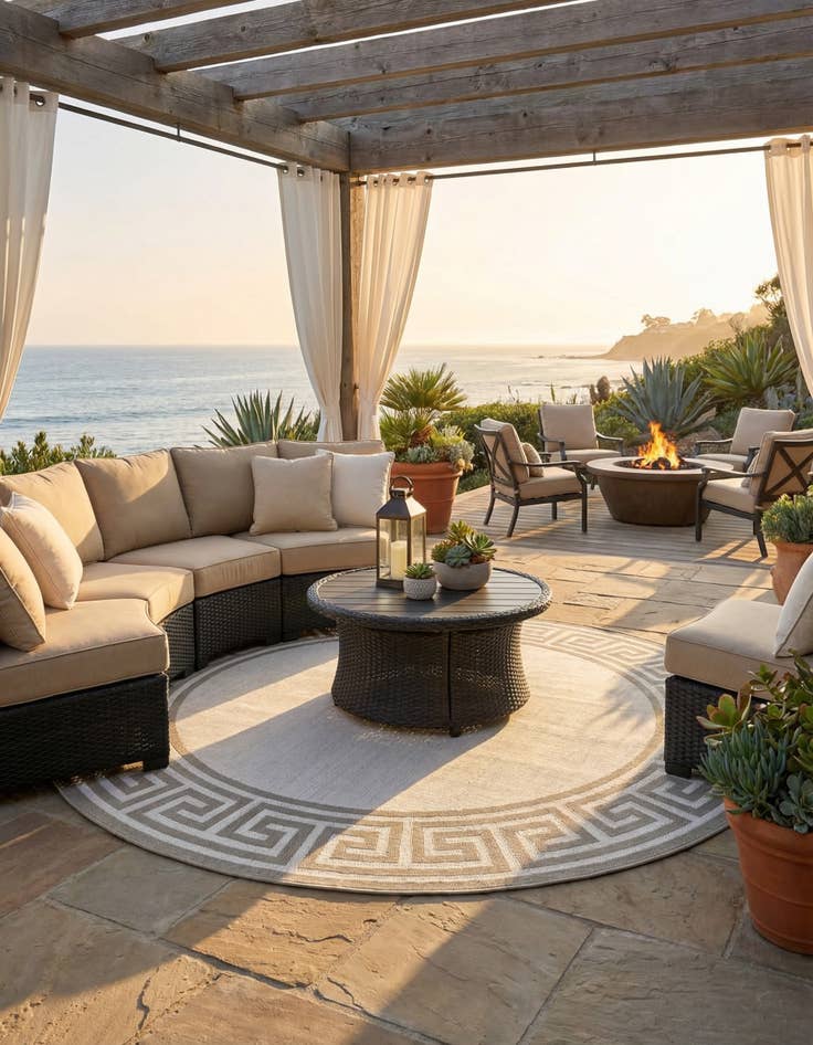 Detail image of 7' x 7' Washable Coastal Indoor / Outdoor Round Rug