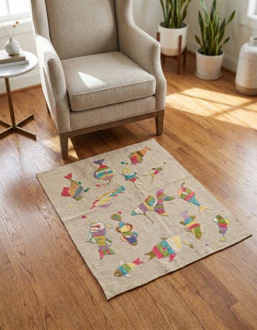 3' 3 x 3' 10 Hand Woven Kilim Suzani Wool Square Rug