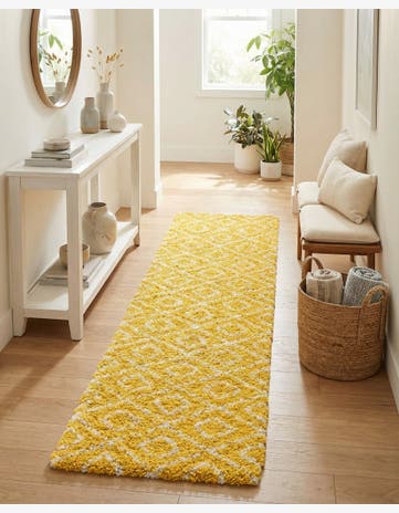 Yellow Lattice Shag Runner Rug