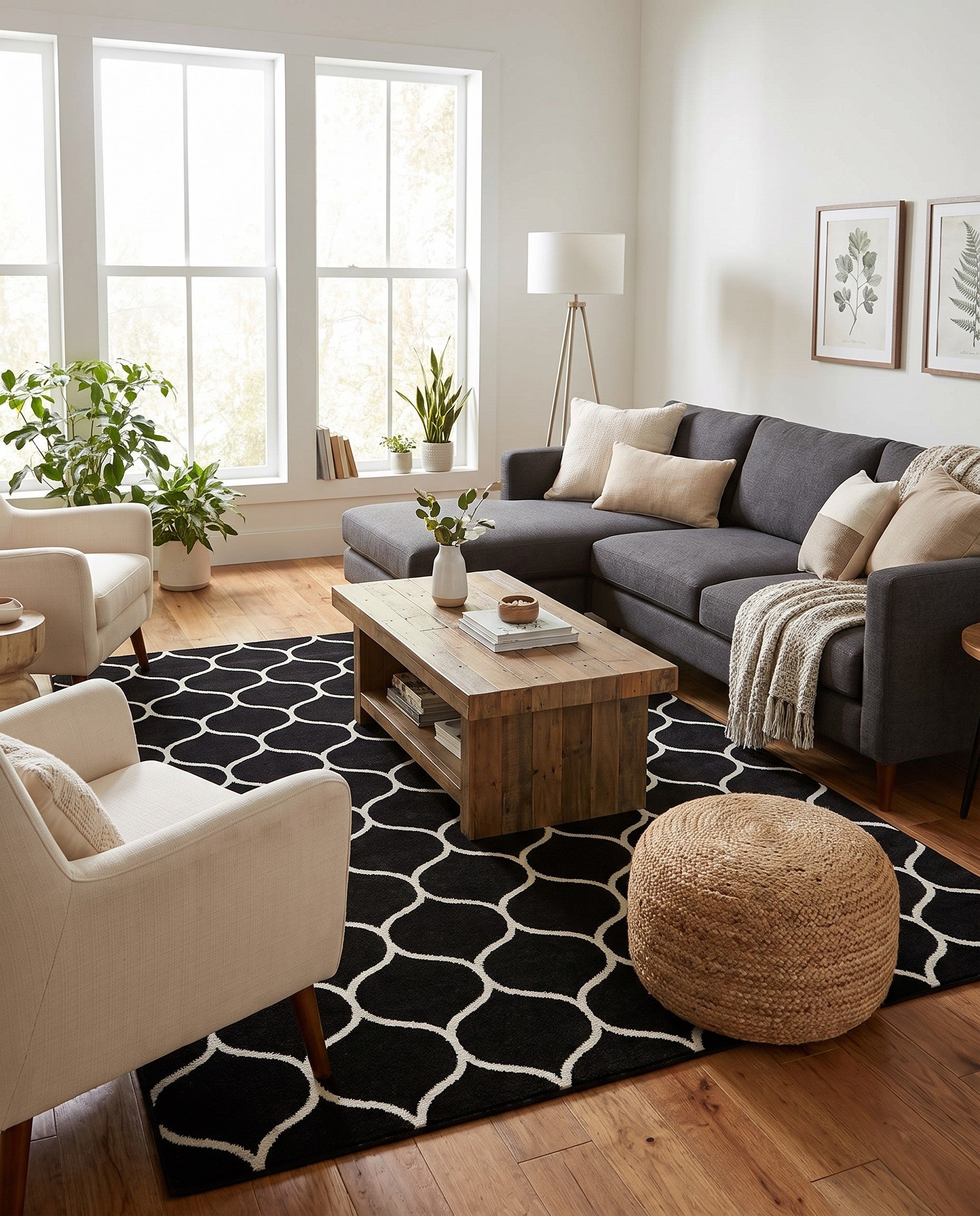 Black Lattice Frieze Rug
