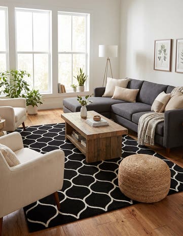 Black Lattice Frieze Rug
