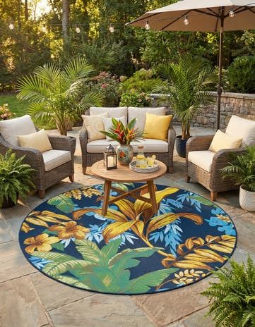 6' x 6' Easy-Clean Botanical Indoor / Outdoor Round Rug