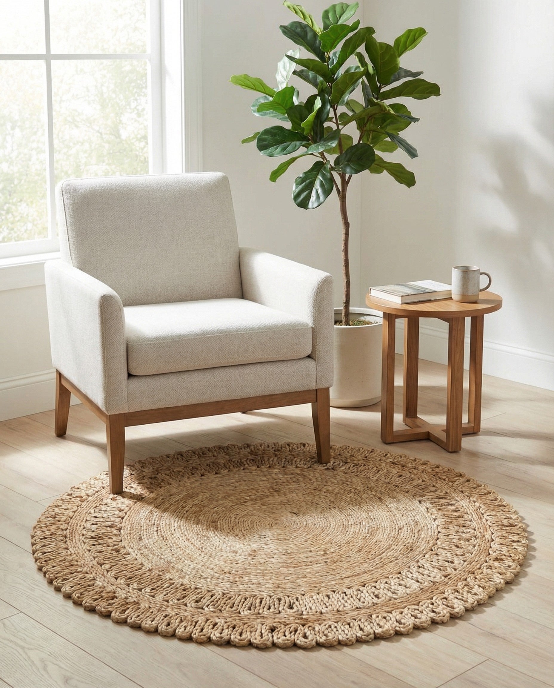 3' 3 x 3' 3  Hand Braided Jute Round Rug