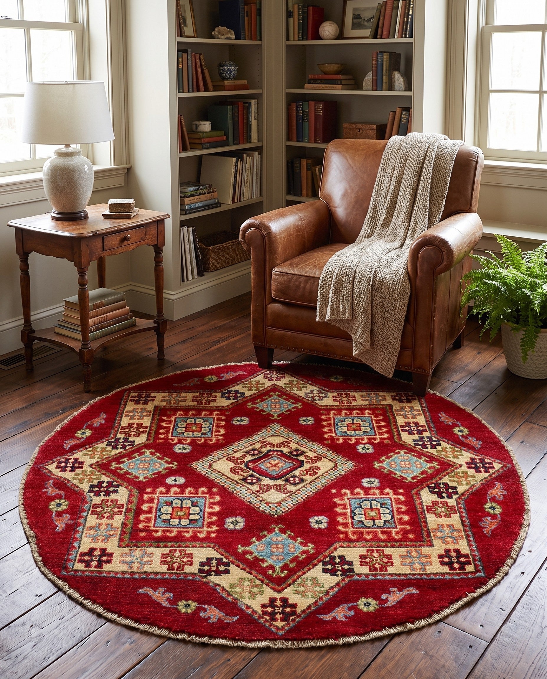 3' 3 x 3' 3 Hand Knotted Kazak Round Rug