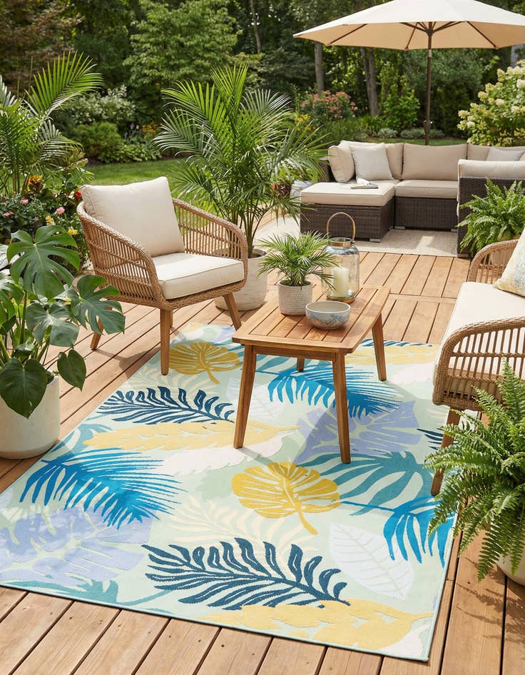 Detail image of 5' 3 x 8' Washable Botanical Indoor / Outdoor Rug